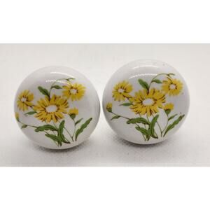 Drawer Pulls-Ceramic-Sunflower Design-White Yellow-Set of 2 with Screws